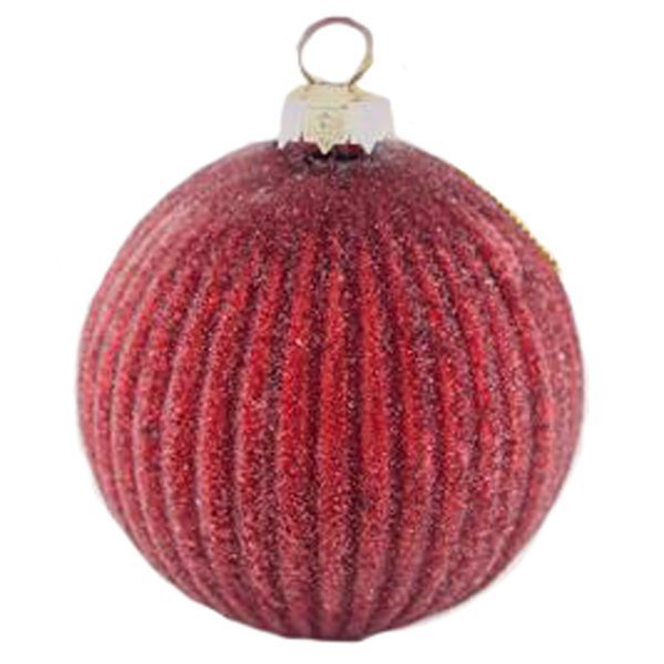 Χριστουγεννιάτικη Γυάλινη Μπάλα Ανάγλυφη Κόκκινη με Κάθετες Ρίγες (10cm)